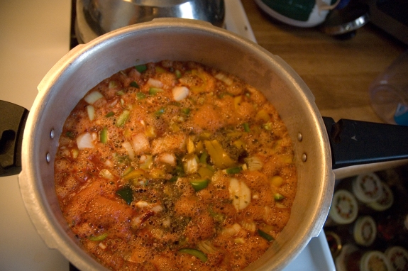 beans and veggies in the pot